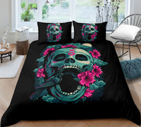 HKM-732051 Skull-Themed 3D Digital Print Bedding Set - Quilt Cover & Pillowcases in Multiple Sizes