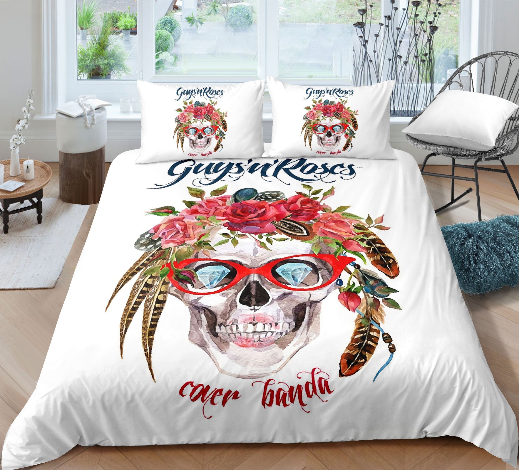 HKM-732051 Skull-Themed 3D Digital Print Bedding Set - Quilt Cover & Pillowcases in Multiple Sizes