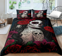 HKM-732051 Skull-Themed 3D Digital Print Bedding Set - Quilt Cover & Pillowcases in Multiple Sizes