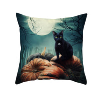 HKM-732115 Halloween Pumpkin Black Cat Pillowcase - Soft Peach Skin Material, Digital Print, 45x45cm