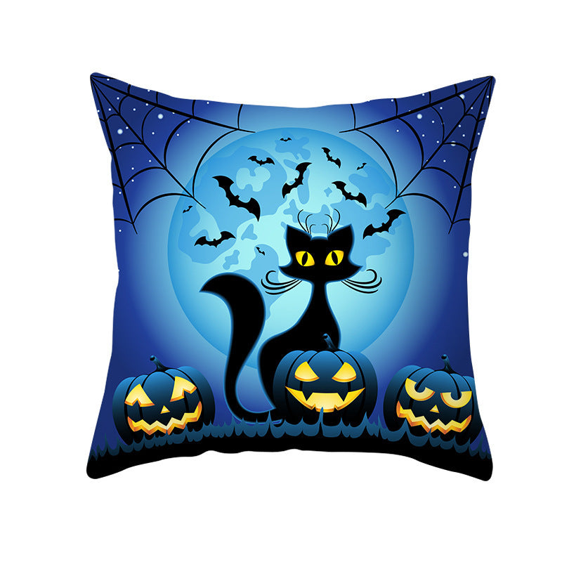 HKM-732115 Halloween Pumpkin Black Cat Pillowcase - Soft Peach Skin Material, Digital Print, 45x45cm