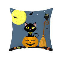 HKM-732115 Halloween Pumpkin Black Cat Pillowcase - Soft Peach Skin Material, Digital Print, 45x45cm