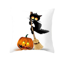 HKM-732115 Halloween Pumpkin Black Cat Pillowcase - Soft Peach Skin Material, Digital Print, 45x45cm