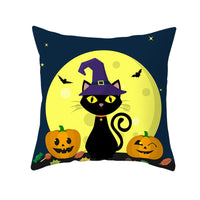 HKM-732115 Halloween Pumpkin Black Cat Pillowcase - Soft Peach Skin Material, Digital Print, 45x45cm