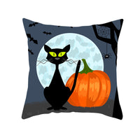 HKM-732115 Halloween Pumpkin Black Cat Pillowcase - Soft Peach Skin Material, Digital Print, 45x45cm