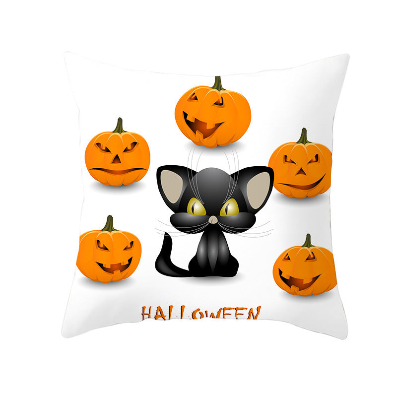 HKM-732115 Halloween Pumpkin Black Cat Pillowcase - Soft Peach Skin Material, Digital Print, 45x45cm