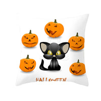 HKM-732115 Halloween Pumpkin Black Cat Pillowcase - Soft Peach Skin Material, Digital Print, 45x45cm