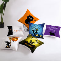HKM-732115 Halloween Pumpkin Black Cat Pillowcase - Soft Peach Skin Material, Digital Print, 45x45cm