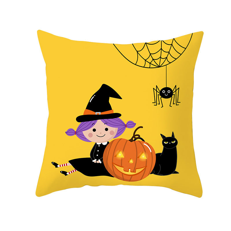 HKM-732115 Halloween Pumpkin Black Cat Pillowcase - Soft Peach Skin Material, Digital Print, 45x45cm