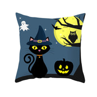 HKM-732115 Halloween Pumpkin Black Cat Pillowcase - Soft Peach Skin Material, Digital Print, 45x45cm