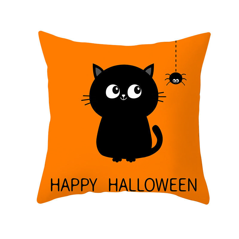 HKM-732115 Halloween Pumpkin Black Cat Pillowcase - Soft Peach Skin Material, Digital Print, 45x45cm