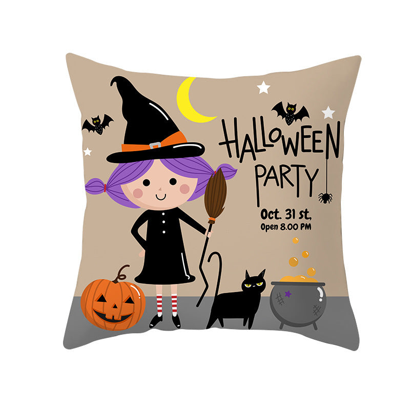 HKM-732115 Halloween Pumpkin Black Cat Pillowcase - Soft Peach Skin Material, Digital Print, 45x45cm