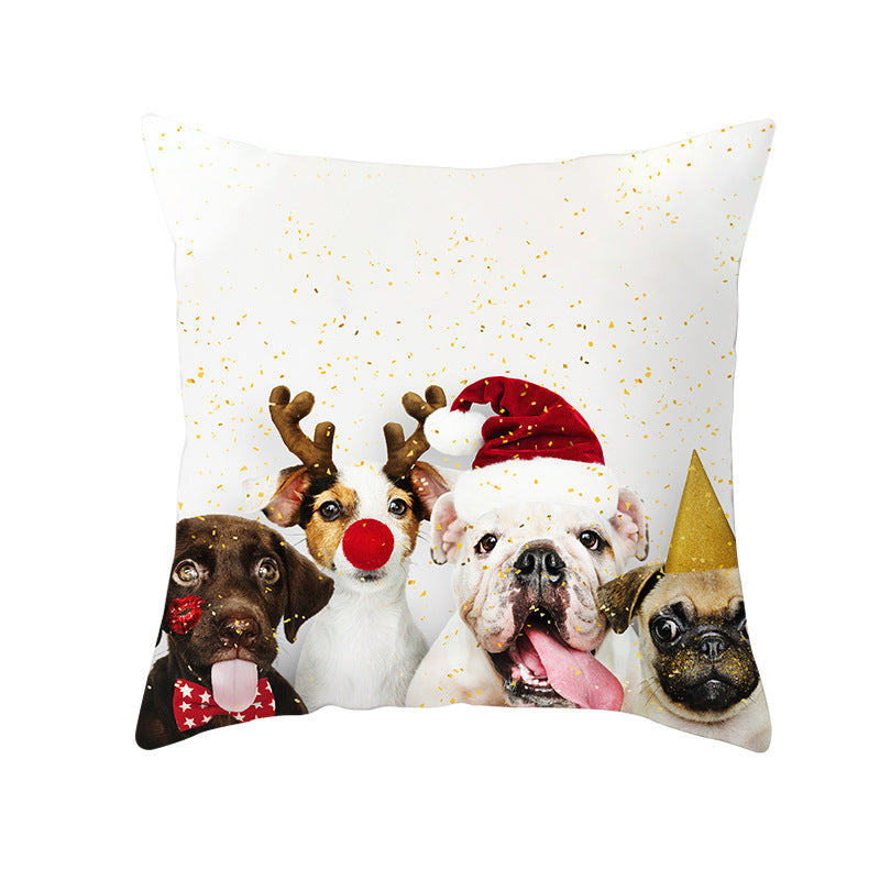 HKM-732179 Christmas Pet Printing Peach Skin Fabric Pillow Cover, 45x45cm, Modern Simple Design
