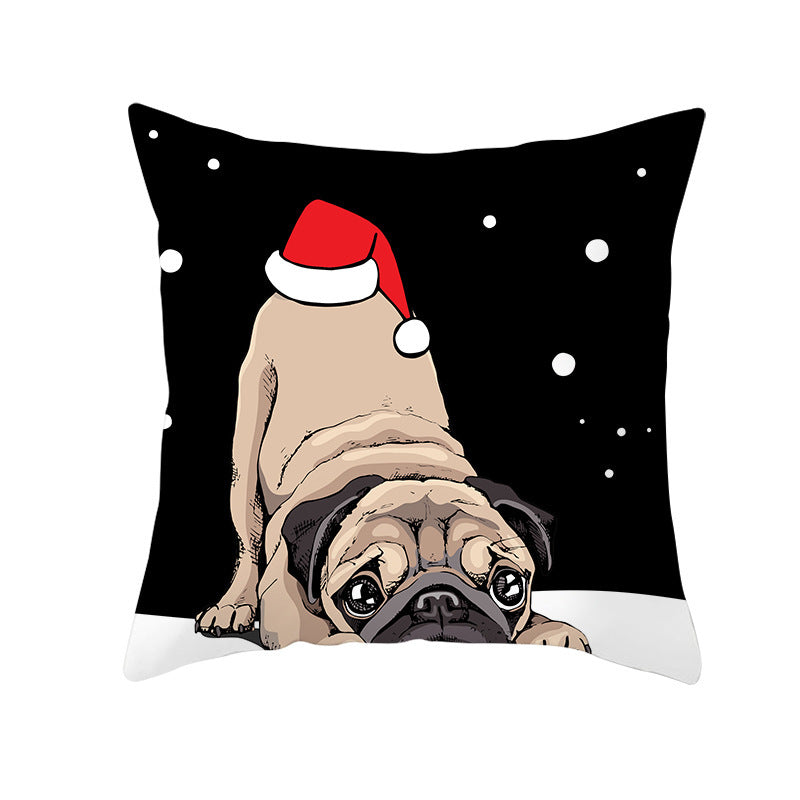 HKM-732179 Christmas Pet Printing Peach Skin Fabric Pillow Cover, 45x45cm, Modern Simple Design