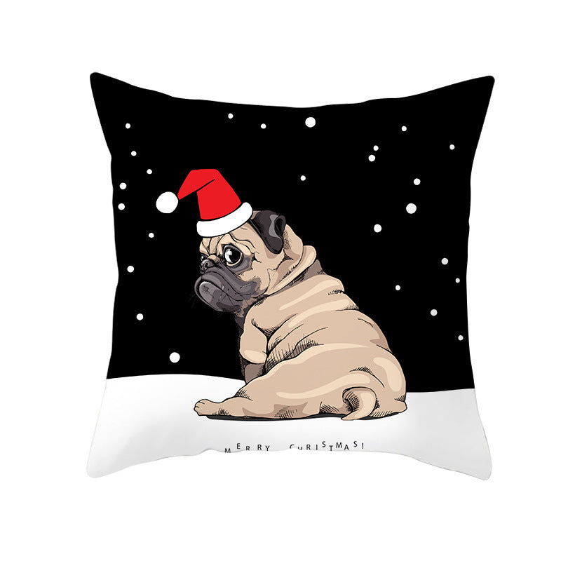 HKM-732179 Christmas Pet Printing Peach Skin Fabric Pillow Cover, 45x45cm, Modern Simple Design