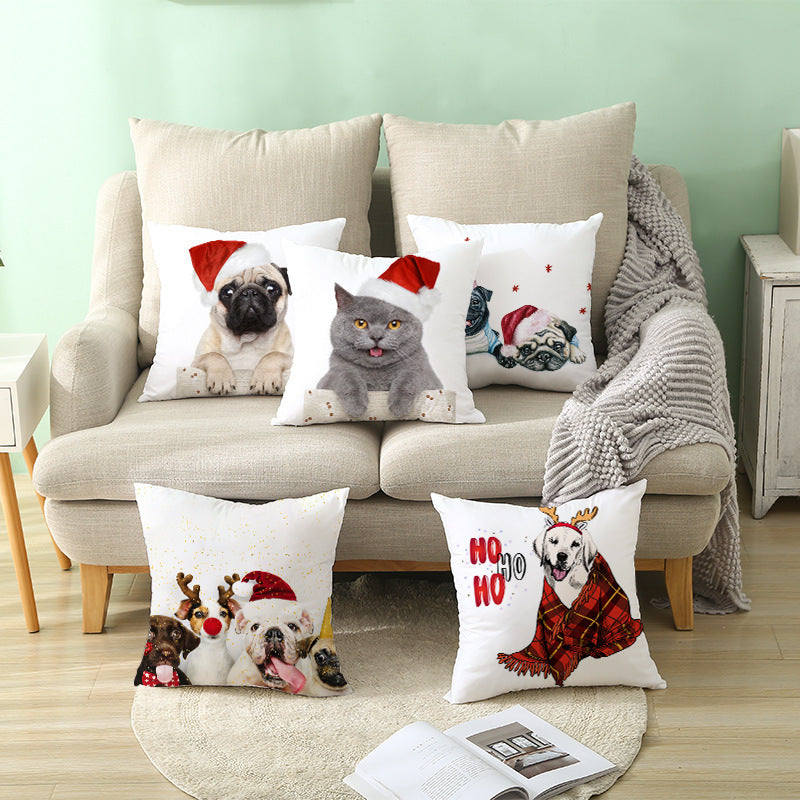 HKM-732179 Christmas Pet Printing Peach Skin Fabric Pillow Cover, 45x45cm, Modern Simple Design