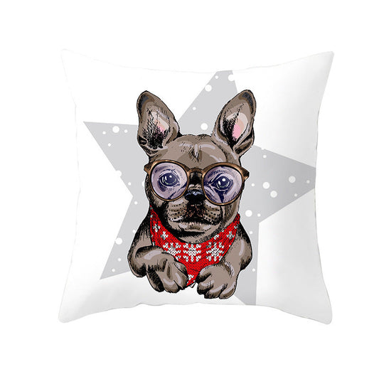 HKM-732179 Christmas Pet Printing Peach Skin Fabric Pillow Cover, 45x45cm, Modern Simple Design