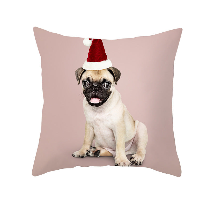 HKM-732179 Christmas Pet Printing Peach Skin Fabric Pillow Cover, 45x45cm, Modern Simple Design