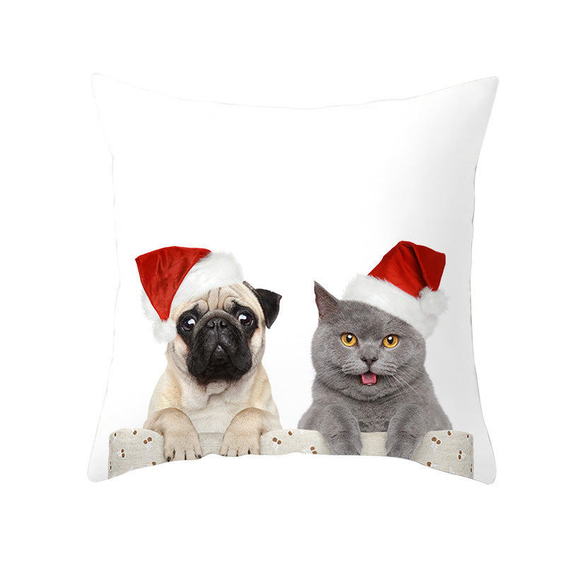 HKM-732179 Christmas Pet Printing Peach Skin Fabric Pillow Cover, 45x45cm, Modern Simple Design