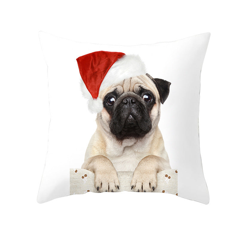 HKM-732179 Christmas Pet Printing Peach Skin Fabric Pillow Cover, 45x45cm, Modern Simple Design
