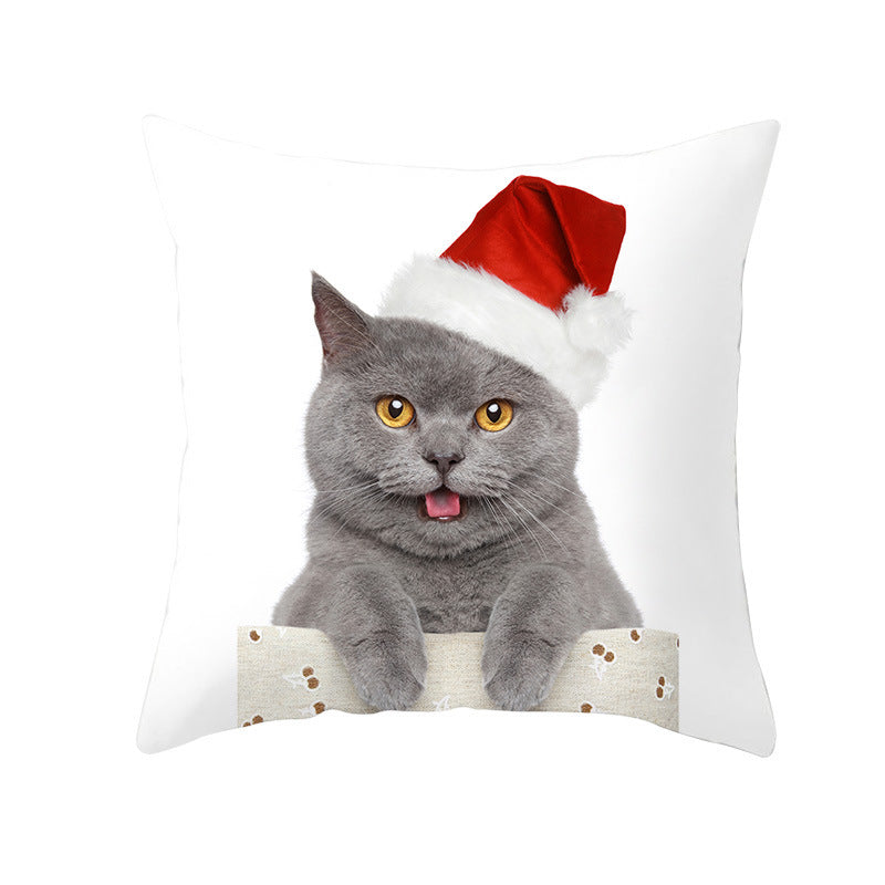 HKM-732179 Christmas Pet Printing Peach Skin Fabric Pillow Cover, 45x45cm, Modern Simple Design