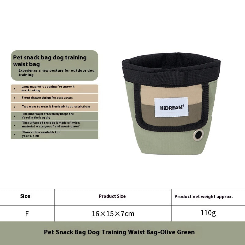 HKM-732243 Portable Nylon Pet Snack Bag for Outdoor Dog Training - Available in Cow's Milk Brown, Buckwheat Gray, and Olive Green