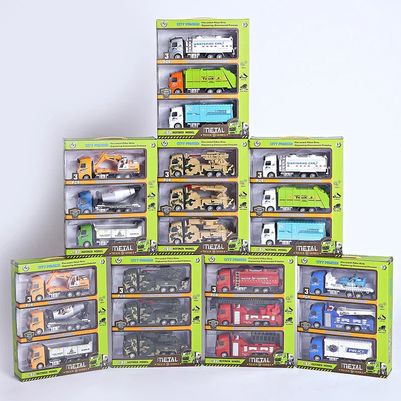 HKM-732307 3-in-1 Diecast Pull Back Engineering Vehicle Set for Kids – Alloy Construction Toys
