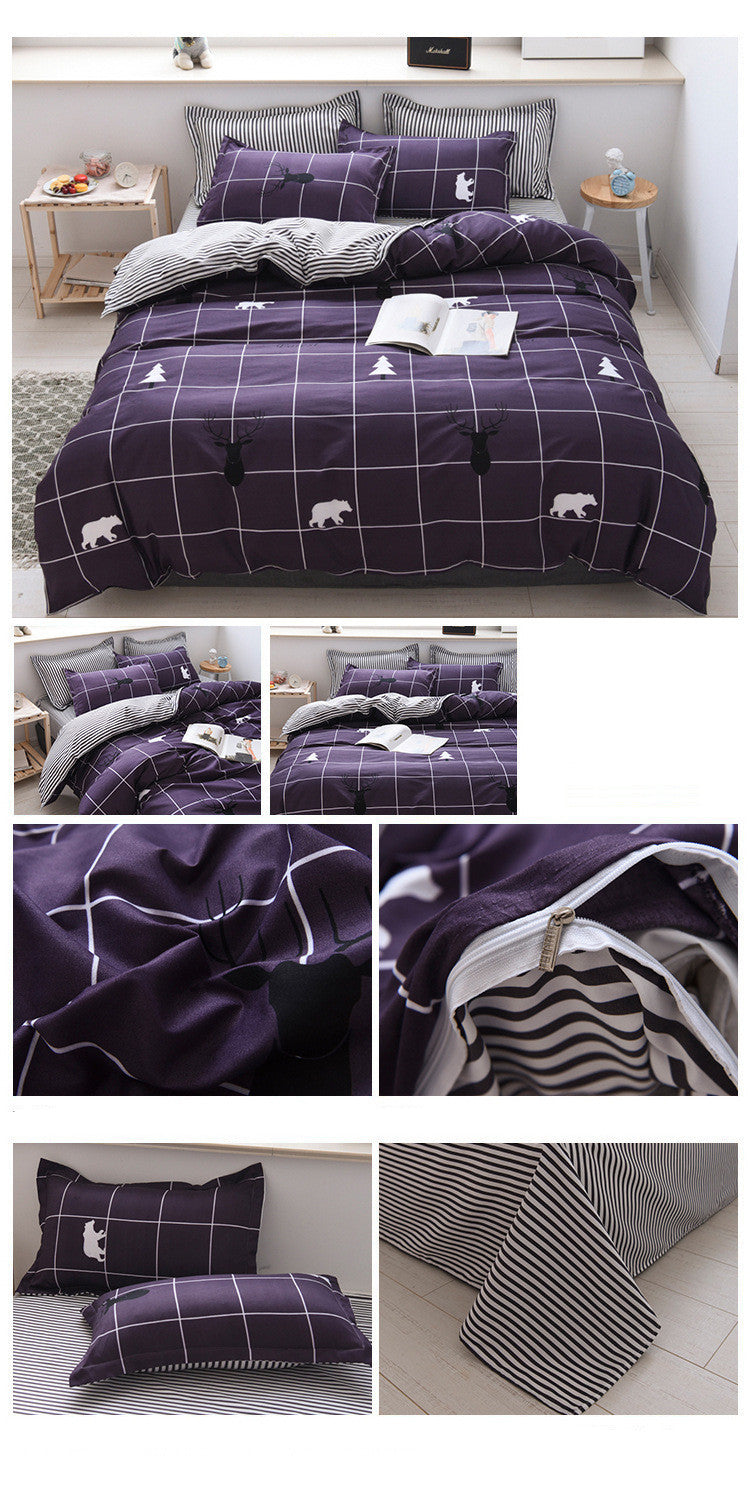 HKM-732371 Heart Design 3-Piece Quilt Cover Set for Dormitory Beds in Multiple Sizes