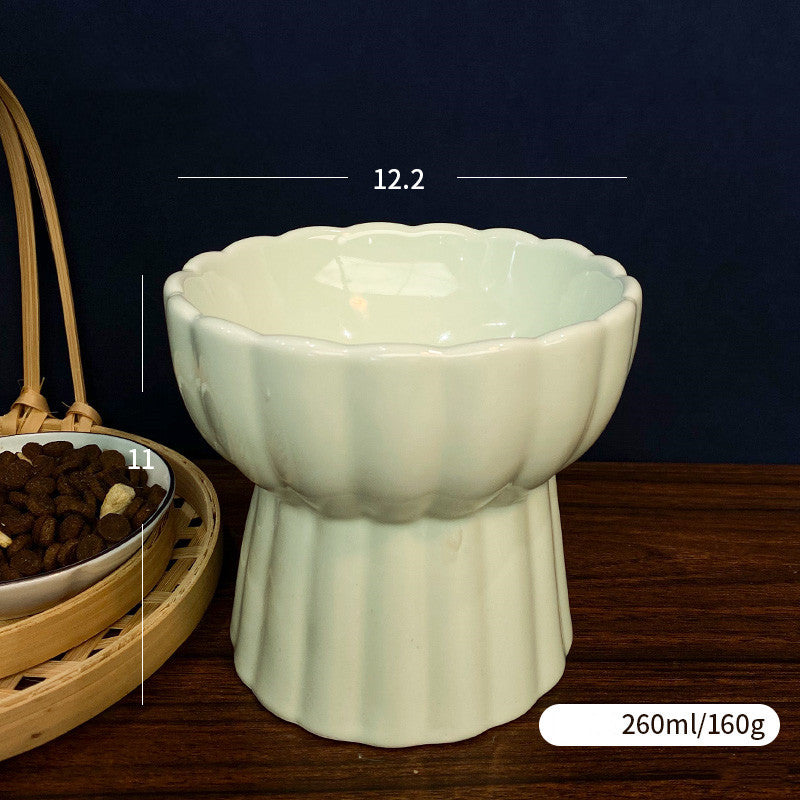 HKM-732563 Ceramic Anti-Tip Cat Food and Water Bowl in Mint Green, Peach Powder, or Ceramic White - 250G Capacity
