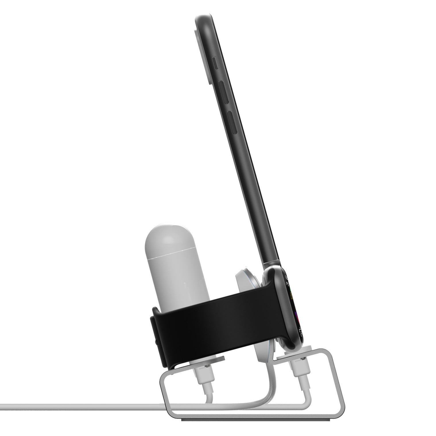 HKM-733267 Three-in-One Adjustable Aluminum Alloy Charging Stand for iPhone, AirPods, and Apple Watch