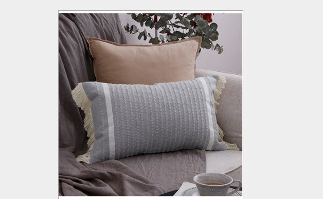 HKM-733331 Rectangular Cotton Striped Pillow for Car Waist and Bedside Backrest 30x50cm