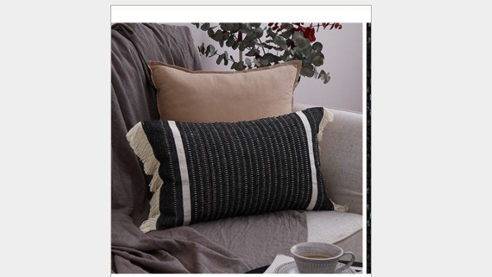 HKM-733331 Rectangular Cotton Striped Pillow for Car Waist and Bedside Backrest 30x50cm