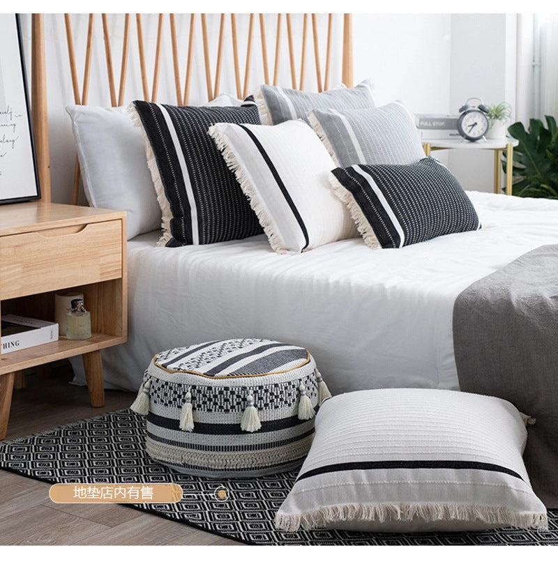 HKM-733331 Rectangular Cotton Striped Pillow for Car Waist and Bedside Backrest 30x50cm