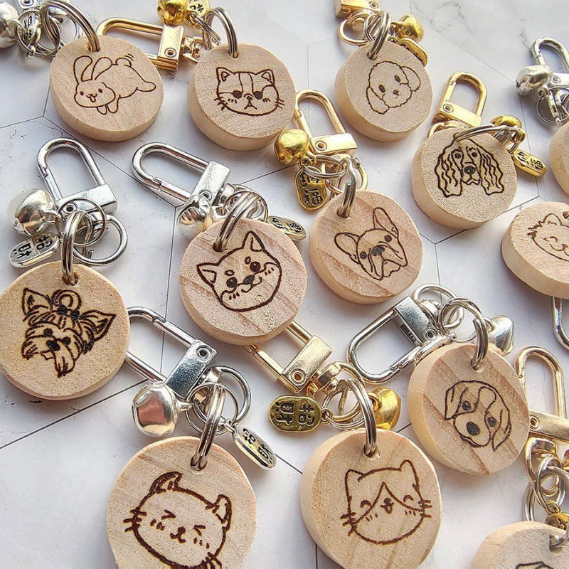 HKM-733395 Double-Sided Wooden Dog ID Card Decoration in Gold, Silver, and Brown