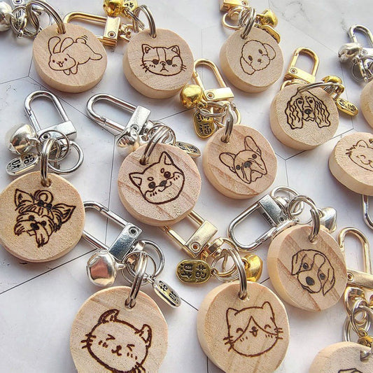 HKM-733395 Double-Sided Wooden Dog ID Card Decoration in Gold, Silver, and Brown