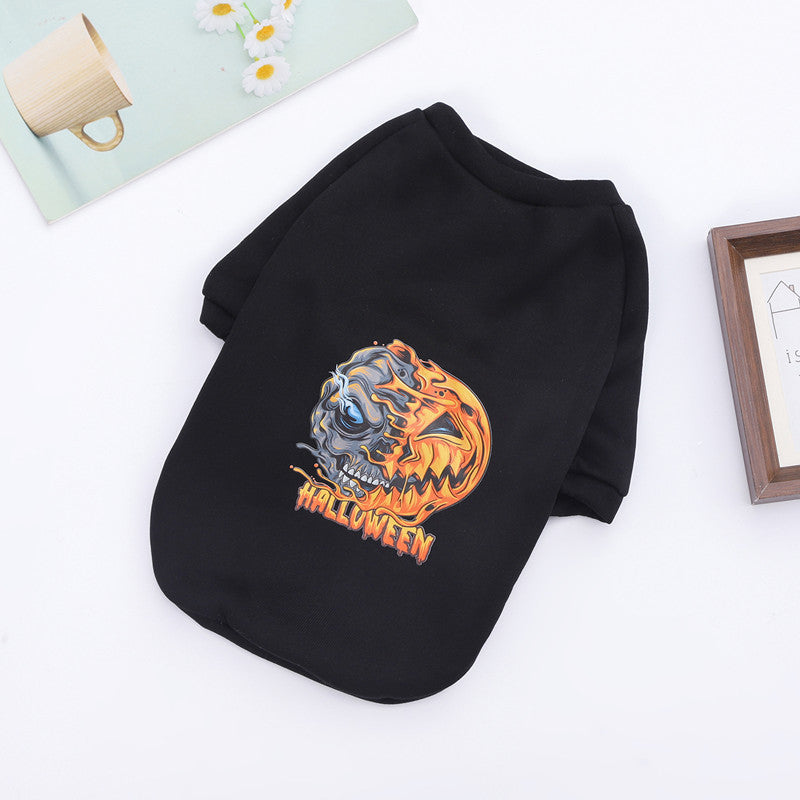 HKM-733459 Halloween Dog Sweater with Scary Pumpkin and Ghost Design - Multiple Sizes Available
