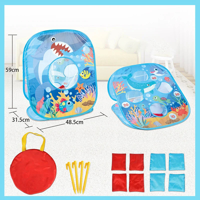 HKM-733459 Portable 2-in-1 Bean Bag Toss and Catch Game for Kids, Ideal Outdoor Fun Activity