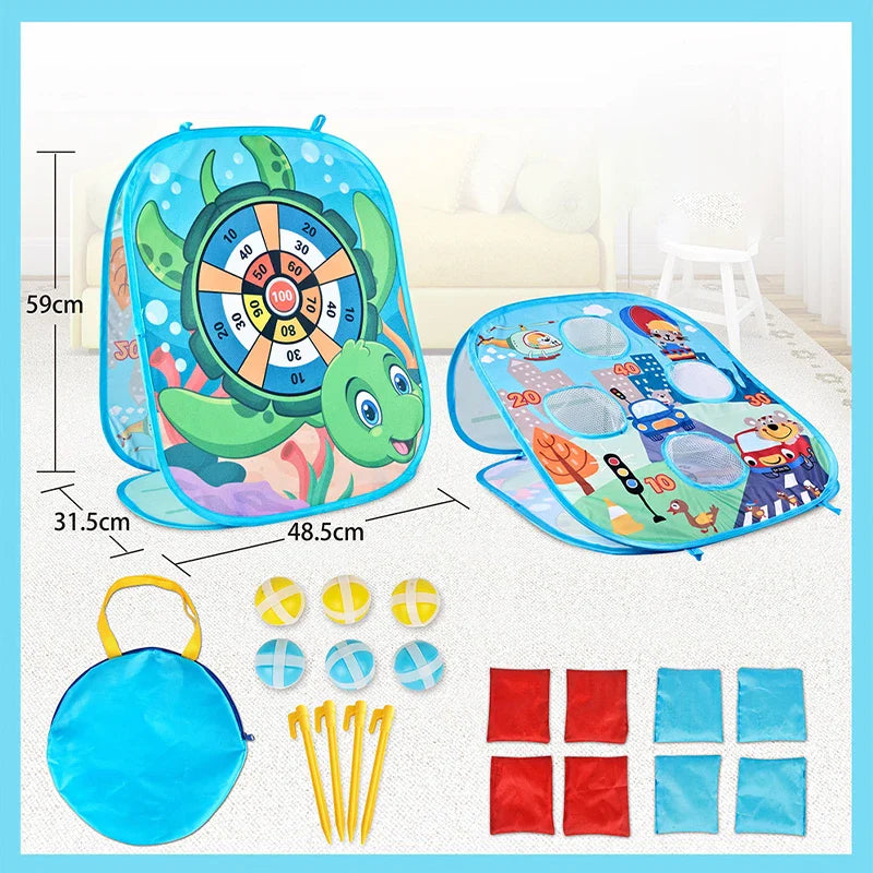 HKM-733459 Portable 2-in-1 Bean Bag Toss and Catch Game for Kids, Ideal Outdoor Fun Activity