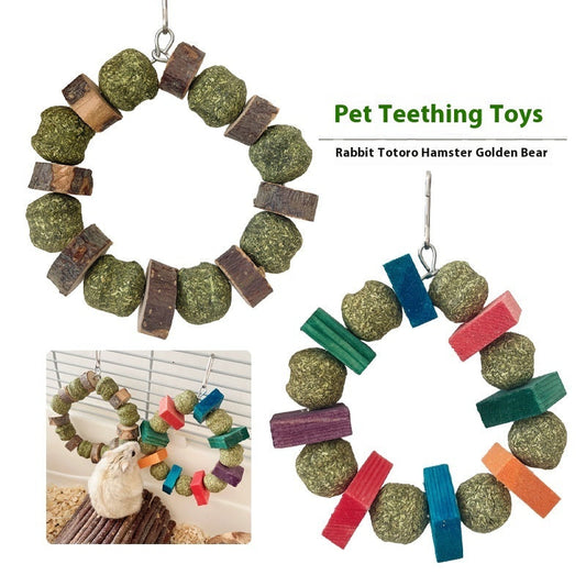 HKM-733651 Molar Bite Toy for Hamsters, Guinea Pigs, and Rabbits - Decorative Sequin Straw Balls and Applewood Rods
