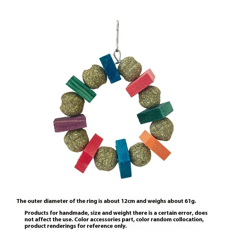 HKM-733651 Molar Bite Toy for Hamsters, Guinea Pigs, and Rabbits - Decorative Sequin Straw Balls and Applewood Rods