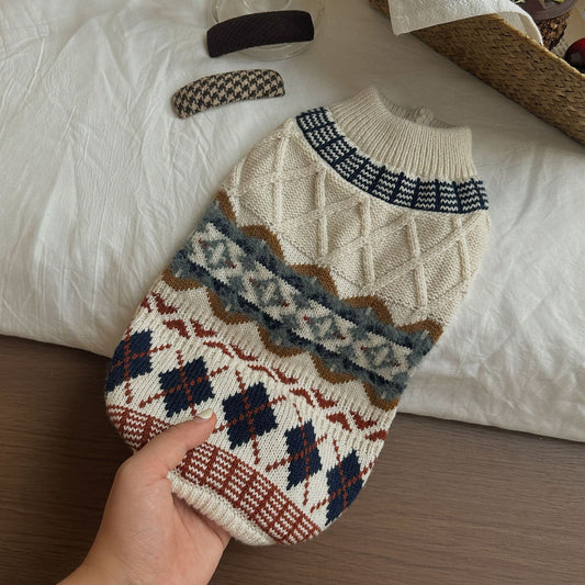 HKM-733779 Twisted Vintage Rhombus Sweater for Dogs - Autumn & Winter Pet Clothing
