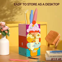 HKM-733843 Building Block Set for Kids - DIY Pen Storage Puzzle Table, 50 Pieces, Modern Theme