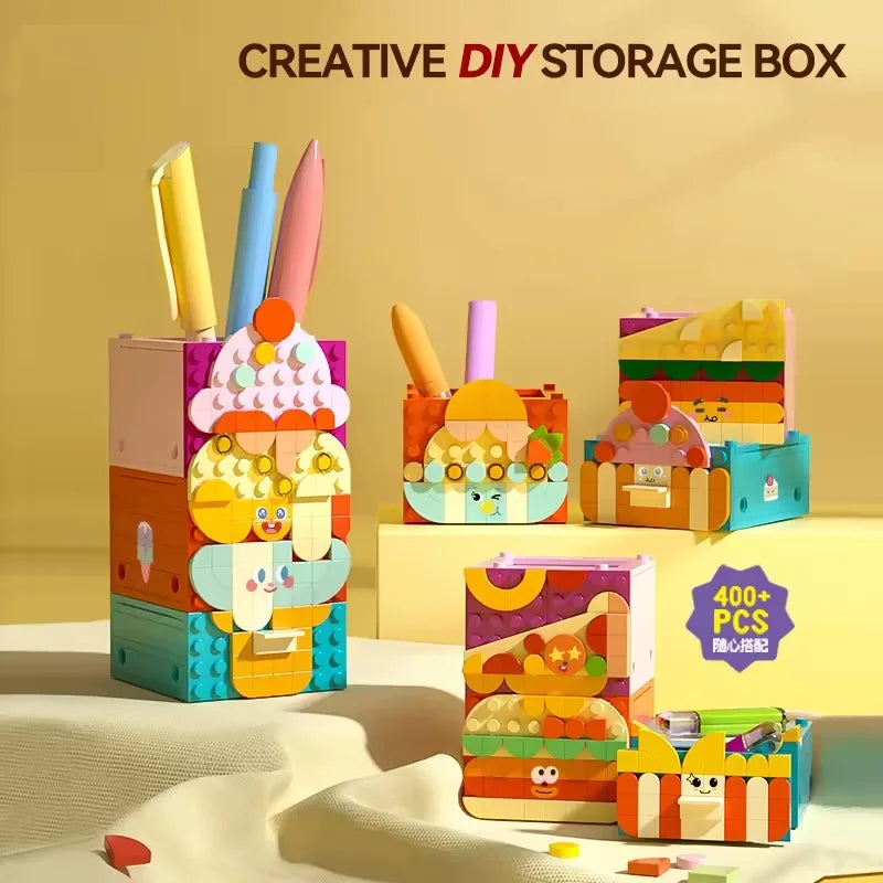 Building Block Set for Kids - DIY Pen Storage Puzzle Table, 50 Pieces, Modern Theme