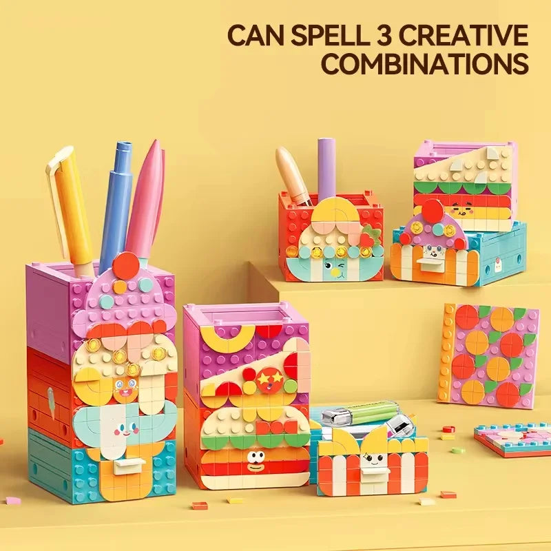 Building Block Set for Kids - DIY Pen Storage Puzzle Table, 50 Pieces, Modern Theme