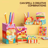 HKM-733843 Building Block Set for Kids - DIY Pen Storage Puzzle Table, 50 Pieces, Modern Theme