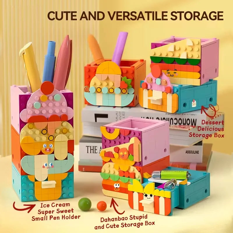 Building Block Set for Kids - DIY Pen Storage Puzzle Table, 50 Pieces, Modern Theme