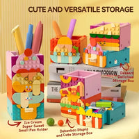 HKM-733843 Building Block Set for Kids - DIY Pen Storage Puzzle Table, 50 Pieces, Modern Theme
