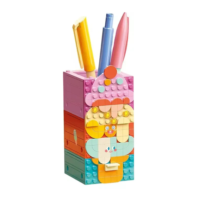 Building Block Set for Kids - DIY Pen Storage Puzzle Table, 50 Pieces, Modern Theme