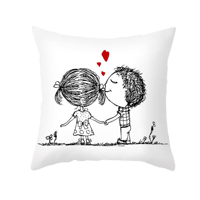 HKM-734035 Valentine's Day Modern Peach Skin Throw Pillow Cover - 45x45cm, Soft & Comfortable