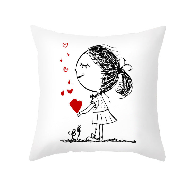 HKM-734035 Valentine's Day Modern Peach Skin Throw Pillow Cover - 45x45cm, Soft & Comfortable